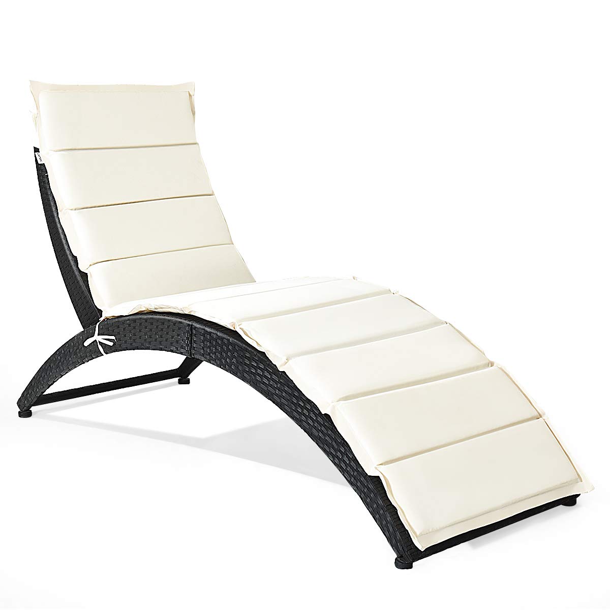 Tangkula Chaise longue de patio pliable, Chaise longue d'extérieur en rotin